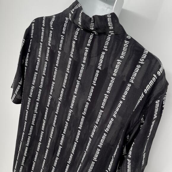 Homme + Femme NEW Striped Logo Camp Shirt Mens Sz S Black White Short Sleeve - Picture 5 of 7